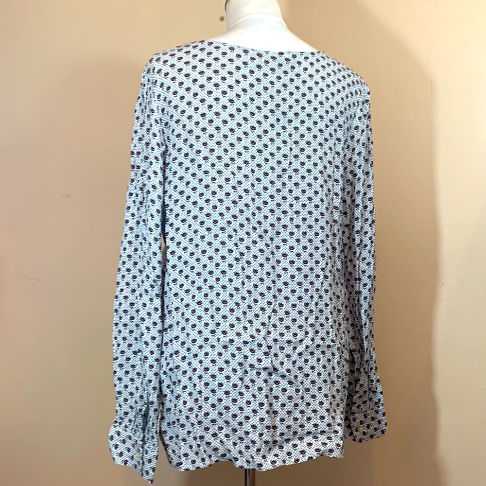 Loft Black & Red Floral Print on White Square Neck Long Sleeve Blouse - Picture 6 of 9